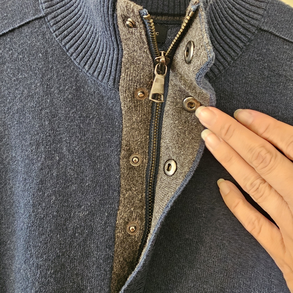 Banana Republic Blue Button Mock Sweater Merino Wool Nylon Blend Men' Size XL - Picture 5 of 8